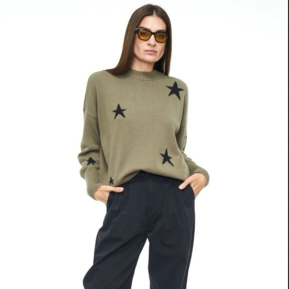 PISTOLA Darya crew neck pullover olive green and black stars size small - Picture 3 of 10